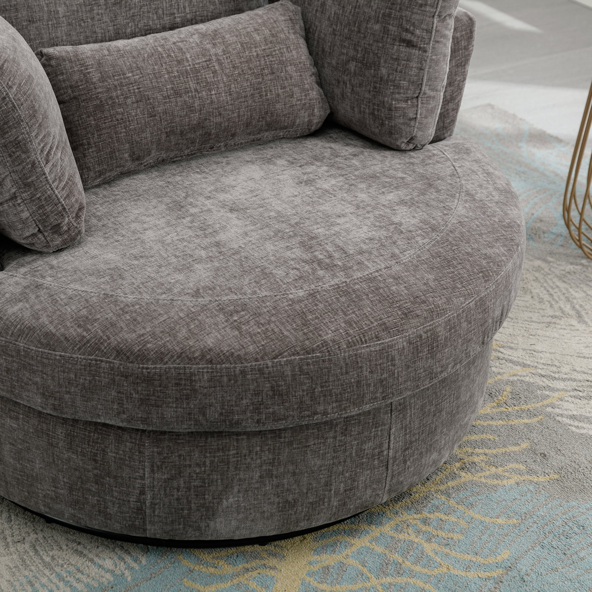 Aukfa 42" Oversized Swivel Accent Chair w/ Lumbar Pillow, Living Room Barrel Chair Read Chair, Gray