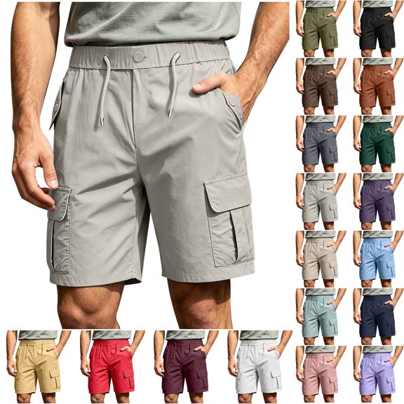 Havenre Men's Hiking Cargo Shorts Lightweight Athletic Shorts for Outdoor Fishing Camping Loose Fit Casual Summer Drawstring Elasic Waist Golf Short Pants with Multi Pockets