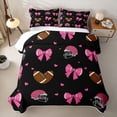 thumbnail image 2 of Erosebridal Teens Sport Football Print Quilt Full,Pink Rugby Bowtie Full Bedspread Sets for Girls Boys, 2 of 7