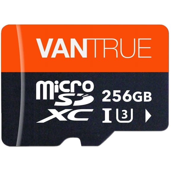 Vantrue 256GB MicroSDXC UHS-I U3 V30 Class 10 4K UHD Video High Speed Transfer Monitoring SD Card with Adapter for Dash Cams, Body Cams, Action Camera, Surveillance & Security Cams