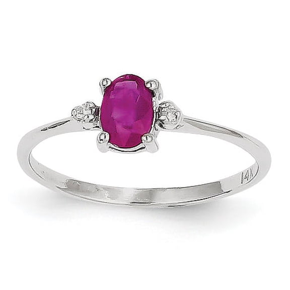14k White Gold Diamond & Ruby Birthstone Ring