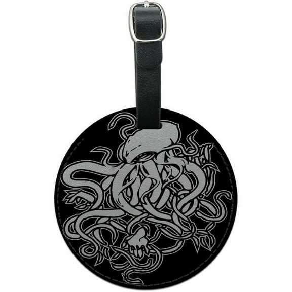 Cthulhu Round Leather Luggage ID Tag Suitcase Carry-On