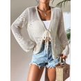 thumbnail image 3 of Womens Casual Cardigan Beach Long Sleeve Hollow Out Tie-Front Crochet Cardigan Creamy White L, 3 of 6
