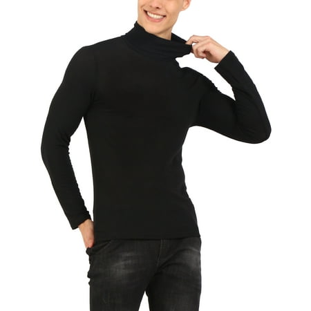 Mens Stretch Long Sleeve Turtleneck Casual Slim Top Shirt