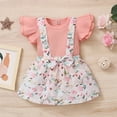thumbnail image 3 of Summer Kids Baby Girls Ribber Ruffal Short Sleeve Romper Strap Skirts Set with bowknot Infant Newborn Toddler Girl, 3 of 10