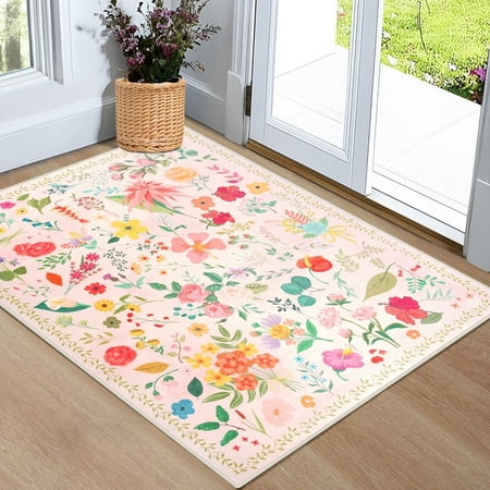 GUUCHA 2'x3'Area Rugs for Living Room Floral Print Rug Floor Carpet for Bedroom,Cream White