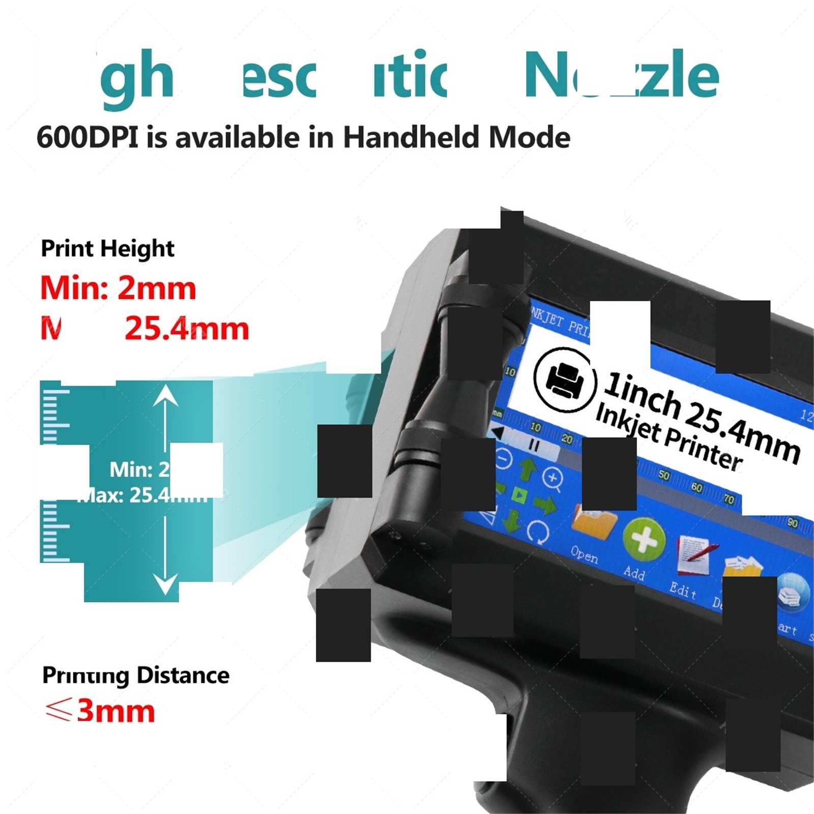 25.4MM Printing Height Expiry Date Label Coding Portable Thermal Inkjet Printer With Color Cartridge Ink