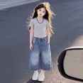 thumbnail image 2 of BOOMNY Girls Baggy Capri Jeans Wide Leg Jeans for Kids Trendy Elastic Waist Bowknot Graphic Denim Pants With Pockets, 2 of 4