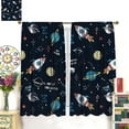thumbnail image 3 of Cartoon Outer Space Curtains, Kids Cute Galaxy Universe Cosmos Rocket Star Moon Space Graffiti Print Window Treatments for Boys Girls Bedroom Living Room 84x84in, 3 of 6
