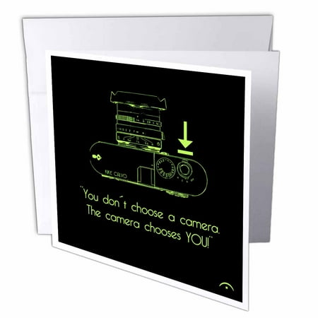 3dRose Picture of a Green Rangefinder Camera You dont choose a camera The camera chooses you, Greeting Cards, 6 x 6 inches, set of 12