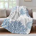 thumbnail image 4 of Blue Grey Coastal Throw Blanket, Flannel Fleece Blanket with Striped Design for Couch, Summer Beach Coral Shell Starfish Soft Breathable All Season Plush Blankets for Sofa Office Bed 50"x60", 4 of 9