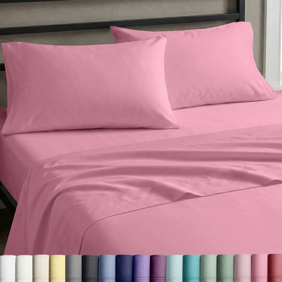 California Design Den 100% Cotton 4-Piece King Size Sheet Set, Doll Pink