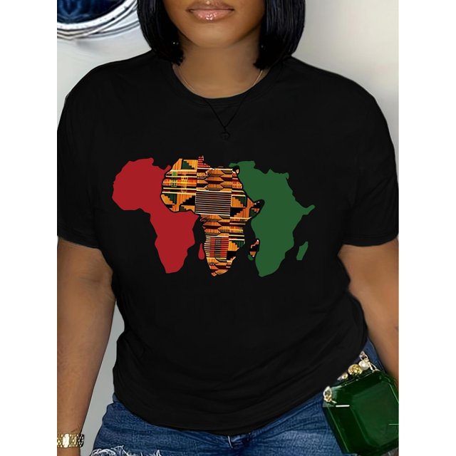 Map Print Crew Neck T-Shirt, Casual Short Sleeve T-Shirt For Spring & Summer, Women's Clothing Tee For Adult, Men, Women, Teen, Teenager, Adolescent, Youth