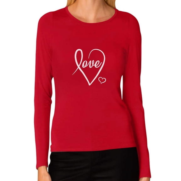 Tstars Womens Valentine's Day Beautiful Love Heart Shirt Love Cursive Heart Valentine's Day Cute Gift Idea for Her Wife Women Long Sleeve T Shirt