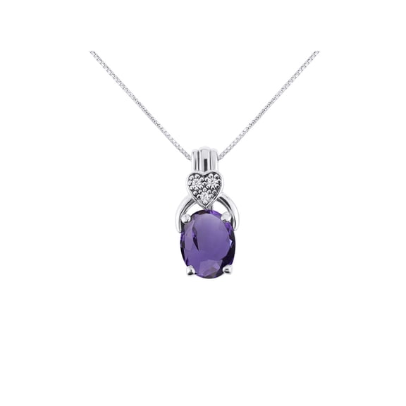 RYLOS Necklace Sterling Silver 925 Classic Designer Necklace Gemstone & Diamonds Pendant with 18" Chain 9X7MM Amethyst Birthstone Womens Jewelry Silver Necklace For Women