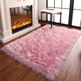 thumbnail image 3 of YJ.GWL Fluffy Faux Sheepskin Plush Area Rug Soft Fuzzy Rugs Floor Carpet for Bedroom Living Room,2.3'x 5',Pink, 3 of 7