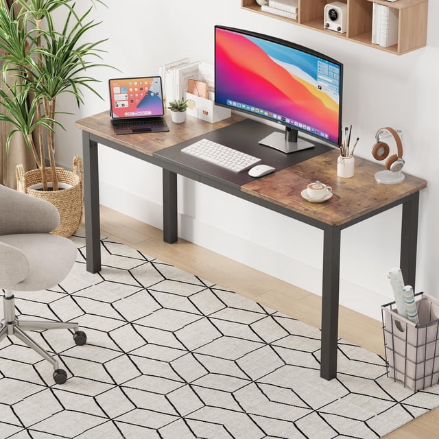 EDTara Modern Computer Desk, Large Home Office Workstation With Black Metal Frame, Simple and Sturdy Design