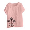 thumbnail image 4 of Cavosen Womens Blouses Short Sleeve Plus Size Artificial Cotton Linen Dandelion Print Button Summer Tops Round Neck Comfy Loose Fit Shirts Lightweight Vacation Tees Pink 3XL, 4 of 4