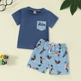 thumbnail image 2 of HCNTES Toddler Boy Summer Short Clothes Sets Cotton Crewneck Tees Shorts Beach Playwear Outfits 12-18 Months Blue, 2 of 5