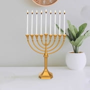 Traditional Graceful Style Menorah 9.5 Tall Non Tarnish - Precision Die Cast Classic Chanukah Candle Menora (Satin Gold) By Zion Judaica