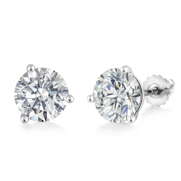 Gem Stone King 4 Ct Round Cut Lab Grown Diamond 3 Prong Martini Screw Back Stud Earrings for Women | 14K White Gold | IGI Certified | E-F Color | VS1-VS2 Clarity | Gold Earrings for Women Men