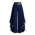 thumbnail image 4 of Levmjia Women's Chiffon Pants High Waisted Ruffled Hem Wide Leg Pants with Gold Trim Elastic Waist Flowy Casual Lounge Trousers for Evening Party, 4 of 5