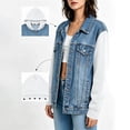 thumbnail image 2 of Womens Hoodie Denim Jackets Lightweight Casual Long Sleeve Button up Drawstring Jeans Sweatshirt with Hood, L, 2 of 7