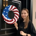 thumbnail image 5 of Qocolhg 12 inch 4th of July Wreath Independence Day Red White and Blue Pompom Rose Patriotic Wreaths with Stars American Flag Festival Garland Hanging Decoration for Memorial Day, Clearance, 5 of 7