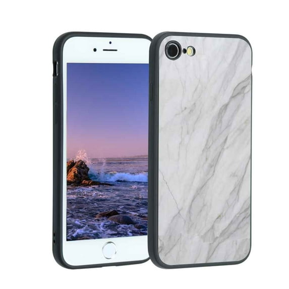 Compatible with iPhone 7 Phone Case, White-Marble Case Men Women, Flexible Silicone Shockproof Case for iPhone 7