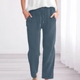 thumbnail image 4 of Bovemsi Casual Pants for Women Womens Daily Elastic Waist Straight Solid Color Loose Long Corduroy Trousers Beach Trousers with Pockets, 4 of 9