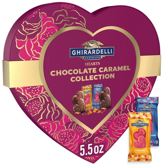 GHIRARDELLI Valentine's Day Chocolate Caramel Hearts Collection Heart Shaped Box, 5.5 oz