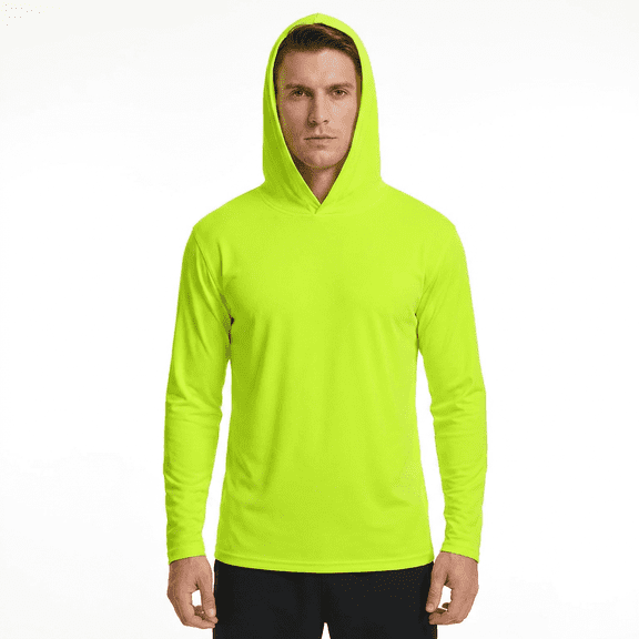 ZBORIBER Men's Hooded T-shirt, Moisture-wicking,Quick-drying,Highlighter Glow,Sizes S-3XL