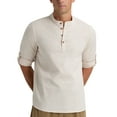 thumbnail image 6 of Iceglad Men Henley Neck Long Sleeve Cotton Linen Shirt Casual Beach Outfit Dress Shirt Beige XL, 6 of 8