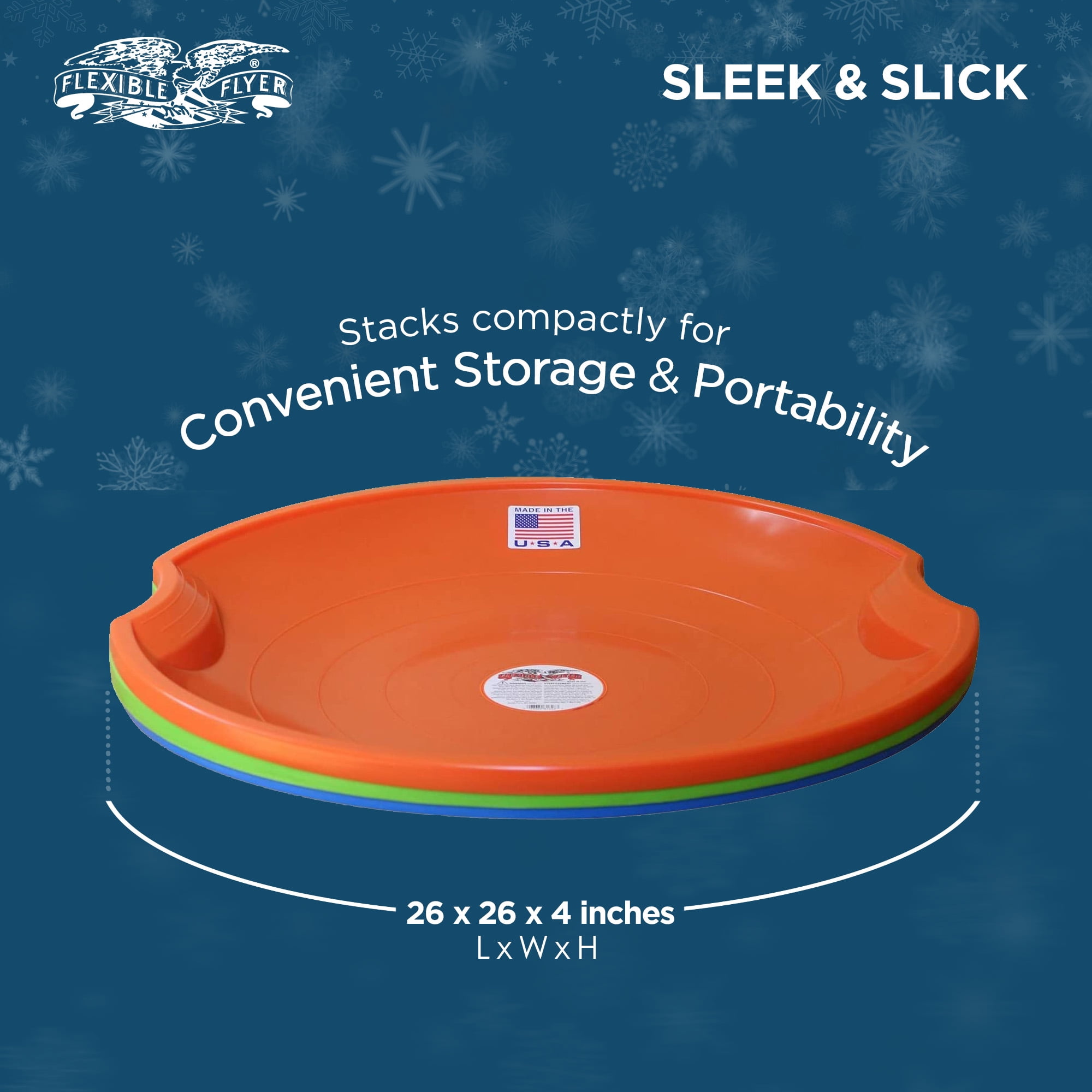 Flexible Flyer Flying Saucer 26" Plastic Snow Sled for Kids & Adults, Green