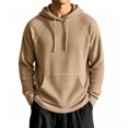 thumbnail image 5 of Domzest Waffle Hoodies for Men Long Sleeve Drawstring Hooded Sweatshirt 2026 Fall Casual Textured Streetwear Pullover Khaki 5XL, 5 of 8