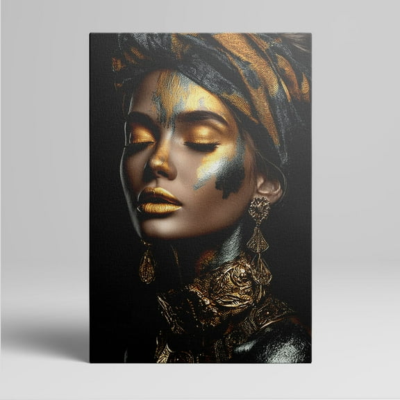 1pc African - inspired Woman with Gold Makeup and Ornate Jewelry Framed Decor room hanging Wall Picture Decor for Home Gifts, living room, bathroom, bedroom, kitchen wall art decor canvas wall art