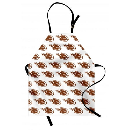 Champion Rugby - American Football Apron Speedy Flaming Rugby Balls Fire Trails Champion Winner Concept Design, Unisex Kitchen Bib Apron with Adjustable Neck for Cooking Baking Gardening, Brown White, by Ambesonne