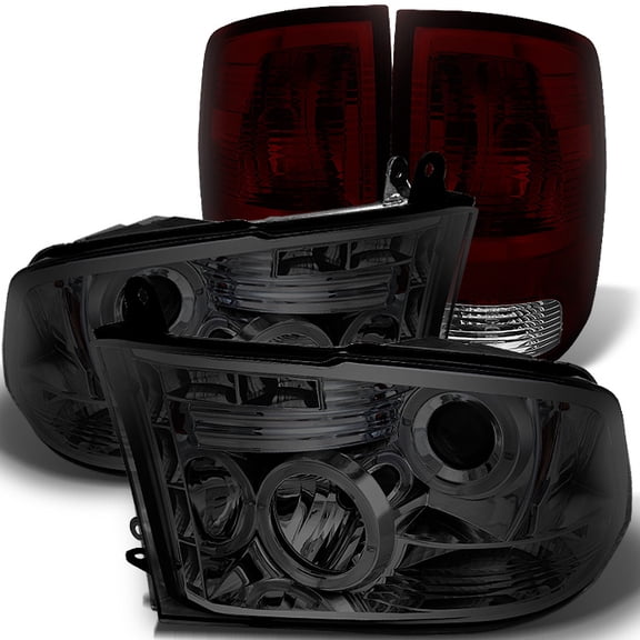 AKKON - For Dodge Ram 2009-2018 1500 | 10-18 2500/3500 Smoked Projector LED Headlights   Dark Red Tail Light Combo