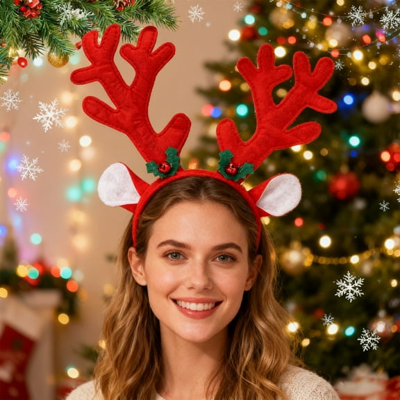 Dserhfy Christmas Headbands Cute Reindeer Antlers Headbands with Bell Christmas Animal Ear Hair Bands for Women Holiday Party Cosplay