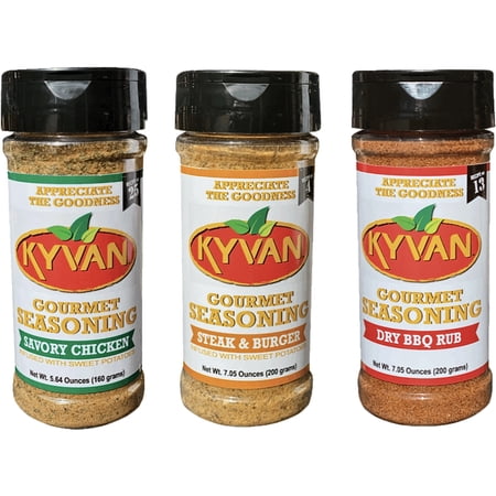 KYVAN Gourmet Seasoning - Seasoned with Soul and MSG Free Variety 3 Pack (5 -7 oz Bottles)
