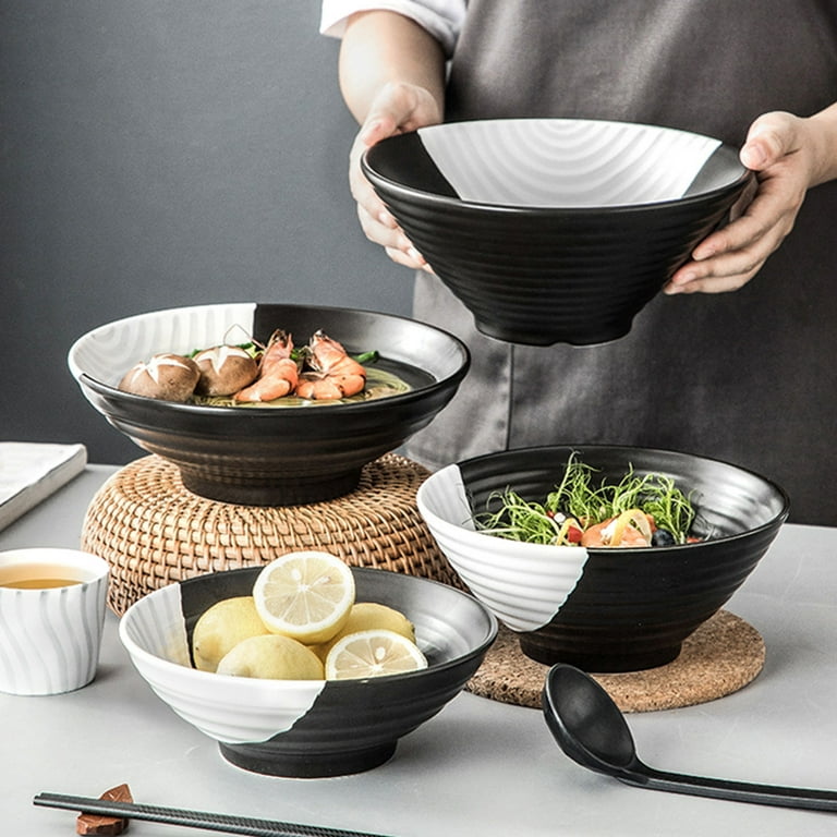 Qeeadeea Ceramic Ramen Bowls Set Of 2, Large Salad Bowls, Deep Pasta Bowls  Microwave Safe, Deep Soup Bowls.-Shallow bowl-9inch 23cm 