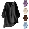 thumbnail image 4 of Patlollav 3/4 Sleeve Tops for Women Cotton Linen V Neck Solid Dressy Casual Shirts Ladies Loose Blouses, 4 of 4