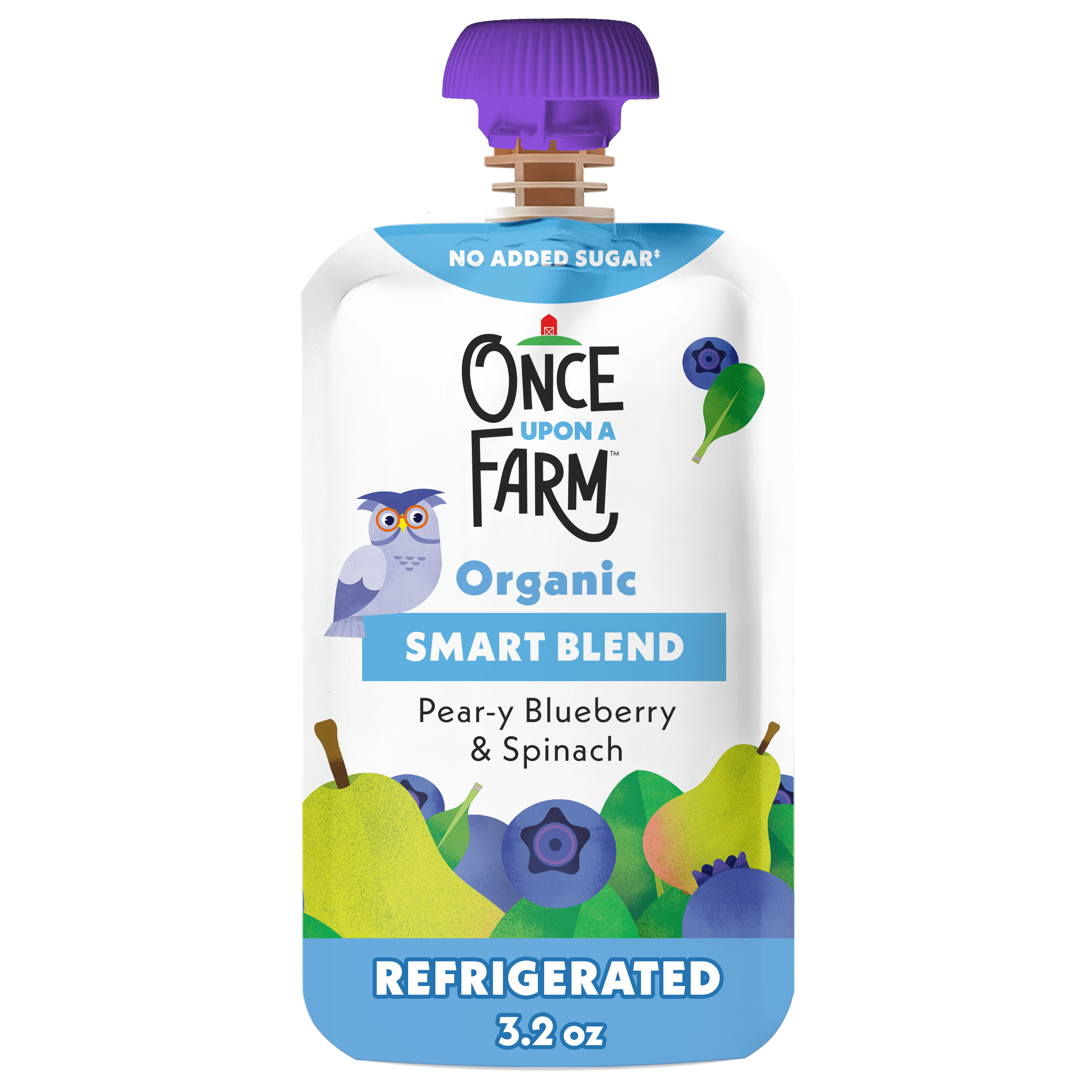 (4 pack) Once Upon a Farm Organic Refrigerated Baby Food Smart Blends Pear-y Blueberry & Spinach, 3.5oz Pouch