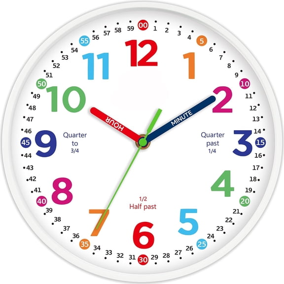 ZHZFKQ Wall Clock for Kids Learning Battery Operated Teaching 8" | Learning to Tell Time Easily Non Ticking Analog Colorful Teaching Time Clock Decorative for Kids Room Classroom School Modern