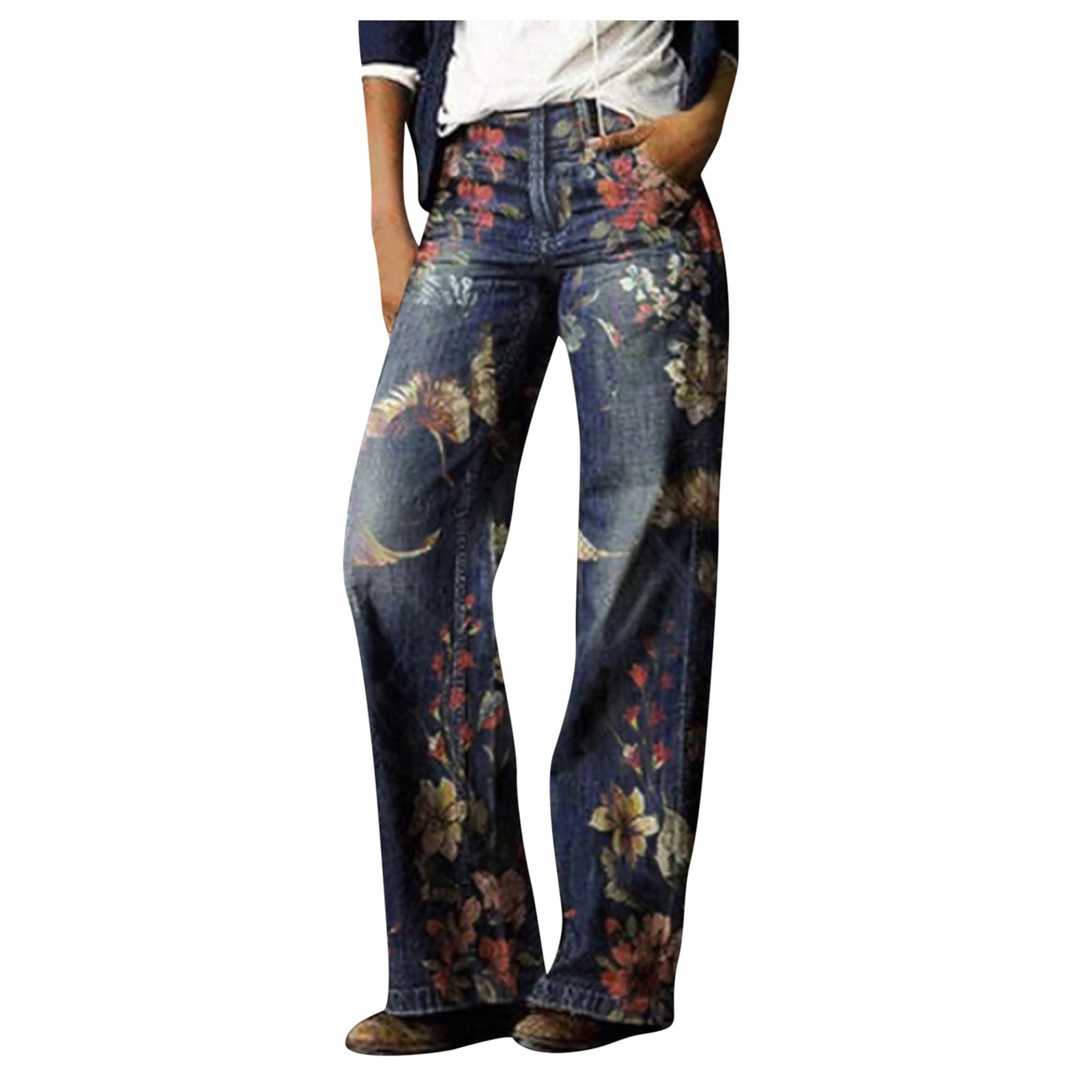 wefuesd jeans for women pants for women women fashion printed jeans casual long pants women's pants blue m -