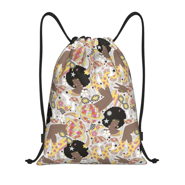 Fotbe Groovy Disco Bolsa Mochila con Cordón Estampada, Bolsa de Gimnasio Deportiva, Bolsa Cinch, Bolsa con Cordón para Hombres y Mujeres-Medium