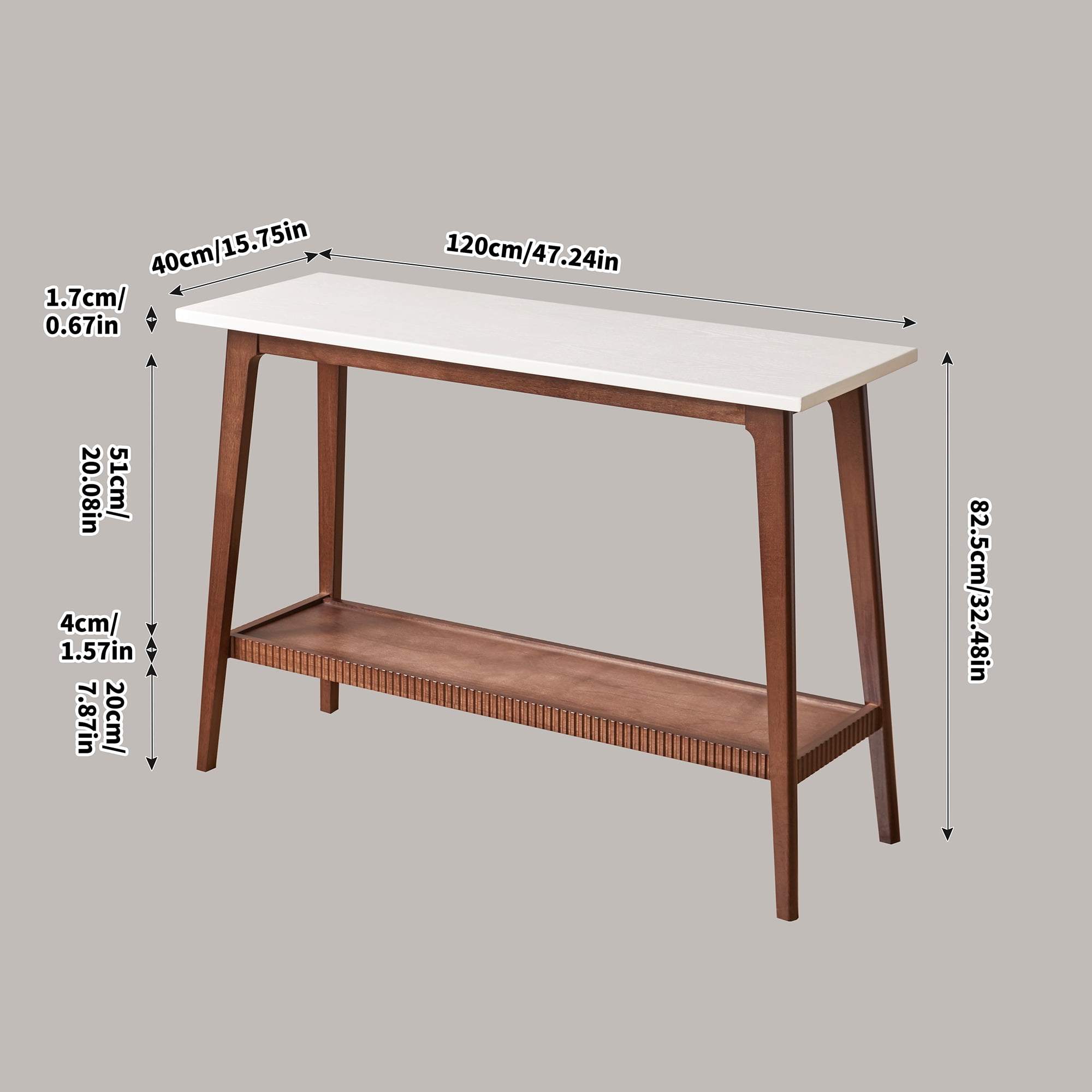Garitin Console Table and Mid Century Modern Entryway Table 47.24 Inch, Narrow Sofa Table with Storage Shelf for Hallway Living Room, Walnut and White
