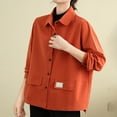 thumbnail image 6 of Hvot&aat Womens Retro Washable Cotton Tool Jacket Turndown Collar Button Long Sleeve Outerwear with Pockets, 6 of 7