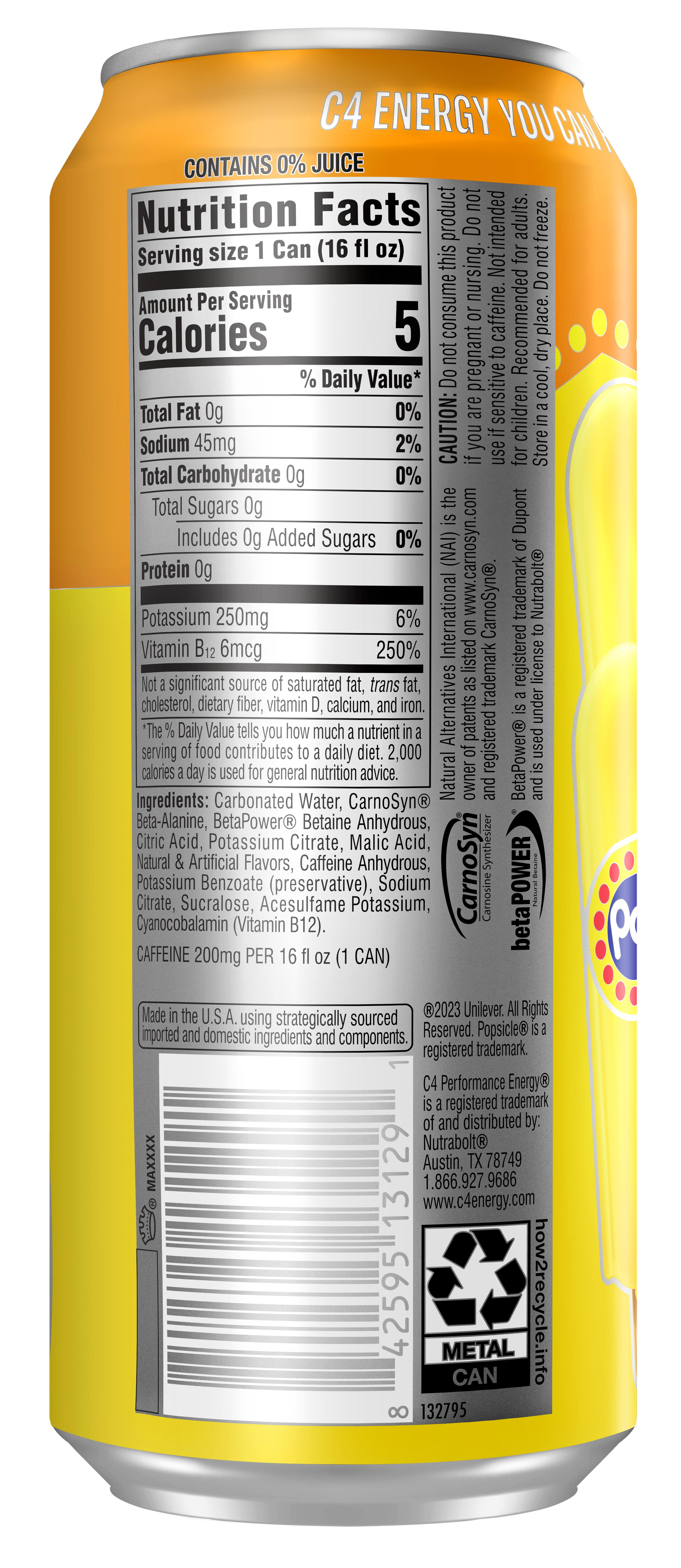 C4 Performance Energy Drink, Hawaiian Pineapple Popsicle, 16 fl oz Single Can