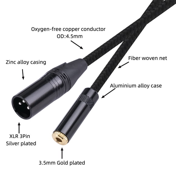 Dual Shielded Audio Cable Wear-resistant Plug Adapter Microphone Music Player. Dual Video Camera Switch Home Supplies for Smartphone Microphone Music Player 2m